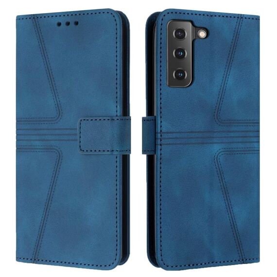 Per Samsung Galaxy S22+ 5G Custodia per telefono in pelle tinta unita triangolare (blu)
