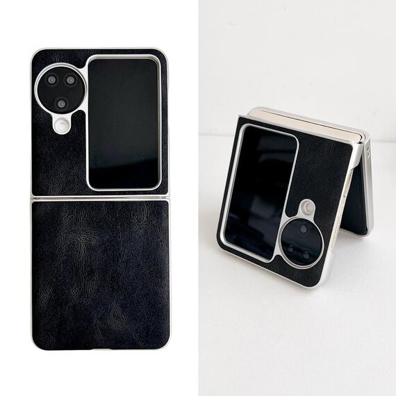 Per OPPO Find N3 Flip Skin Feel Custodia in pelle con vernice perlescente antiurto (Nero)