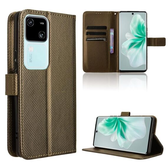 Custodia per telefono in pelle con texture diamante per vivo S18 5G / S18 Pro 5G (marrone)