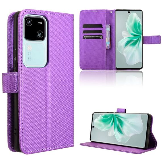 Custodia per telefono in pelle con texture diamante per vivo V30 5G / V30 Pro 5G (viola)