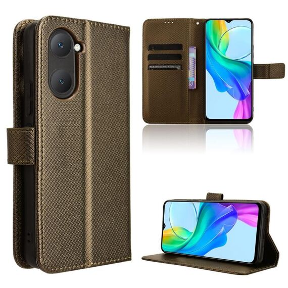 Custodia per cellulare in pelle con texture diamante vivo Y03 4G (marrone)