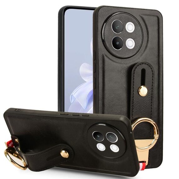 Custodia per cellulare con retro in pelle e cinturino per vivo S18e 5G (nera)