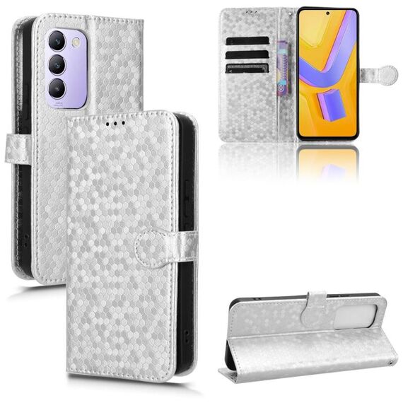 Custodia per telefono in pelle con texture a pois indiani a nido d'ape per vivo V30 Lite (argento)