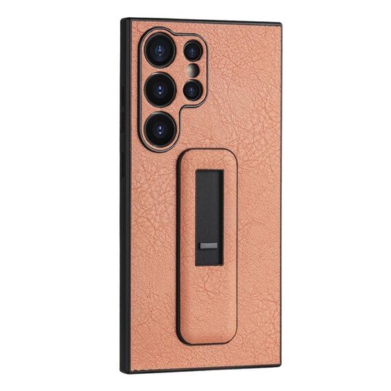 Custodia per telefono antiurto con staffa push-pull in pelle PU per Samsung Galaxy S24 Ultra 5G (arancione)