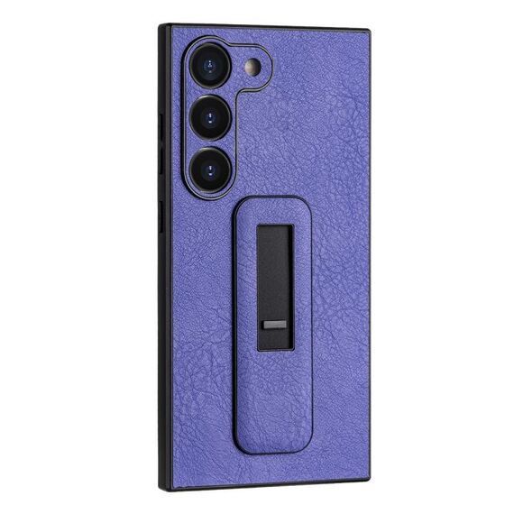 Custodia per telefono antiurto con staffa push-pull in pelle PU per Samsung Galaxy S22+ 5G (viola)