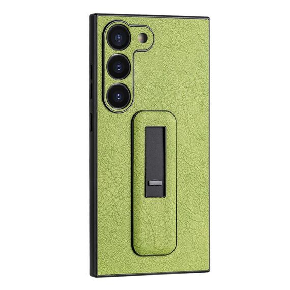 Custodia per telefono antiurto con staffa push-pull in pelle PU per Samsung Galaxy S22+ 5G (verde)