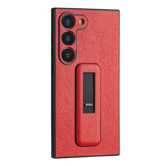 Custodia per telefono antiurto con staffa push-pull in pelle PU per Samsung Galaxy S21 Ultra 5G (rosso)