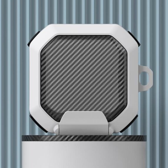 Per Galaxy Buds Live / Pro /2/2 Pro / FE Custodia per PC ibrida in TPU in fibra di carbonio con gancio (bianco)