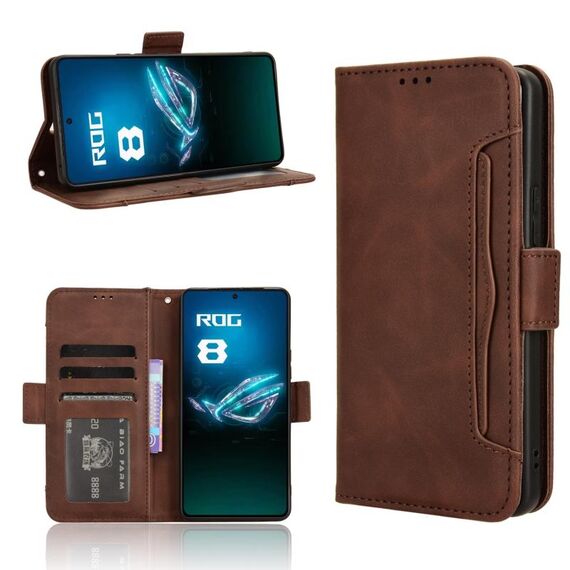 Per ASUS ROG Phone 8 Custodia in pelle con texture di vitello e slot per schede (marrone)