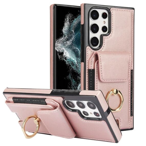 Per Samsung Galaxy S22 Ultra 5G Custodia elastica per porta carte di credito Custodia per telefono (oro rosa)