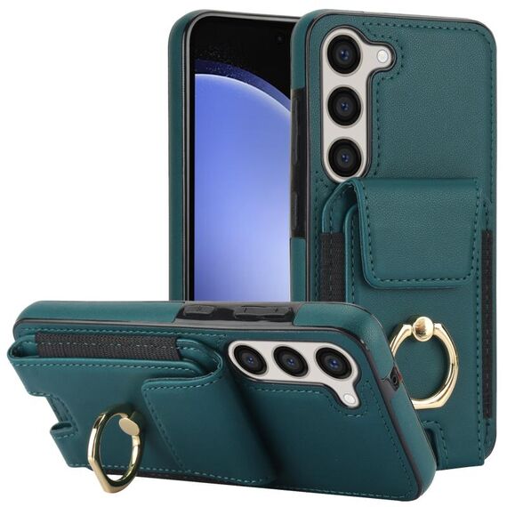 Custodia per telefono con supporto ad anello per borsa elastica per Samsung Galaxy S23+ 5G (verde scuro)