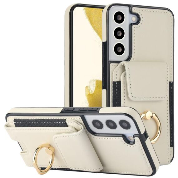 Custodia per telefono con supporto ad anello per borsa elastica per Samsung Galaxy S22+ 5G (bianca)