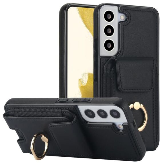Custodia per telefono con supporto ad anello per borsa elastica per Samsung Galaxy S22+ 5G (nera)