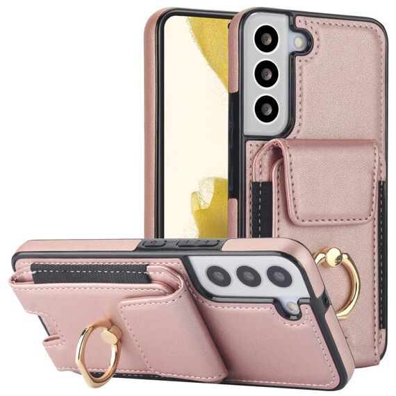 Custodia per telefono con supporto ad anello per borsa elastica per Samsung Galaxy S22+ 5G (oro rosa)
