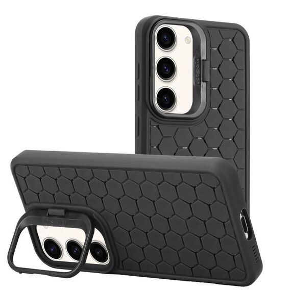 Custodia per telefono in TPU con supporto per lente radiante a nido d'ape per Samsung Galaxy S23 5G (nera)