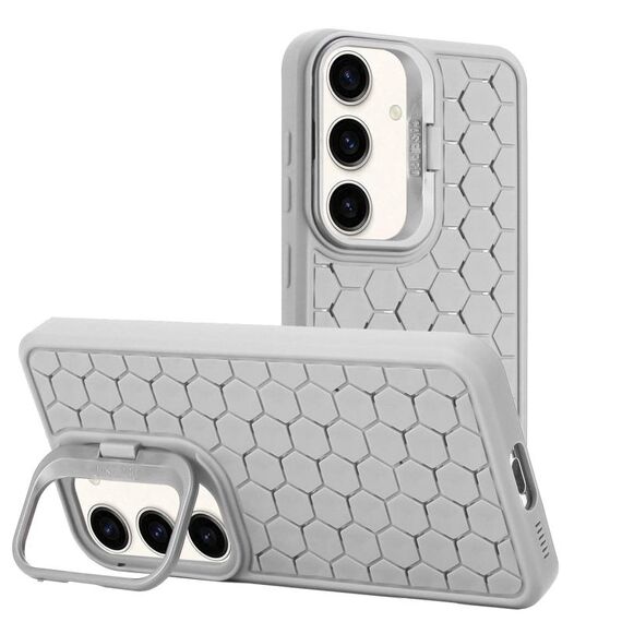 Custodia per telefono in TPU con supporto per lente radiante a nido d'ape per Samsung Galaxy S23 FE 5G (grigio)