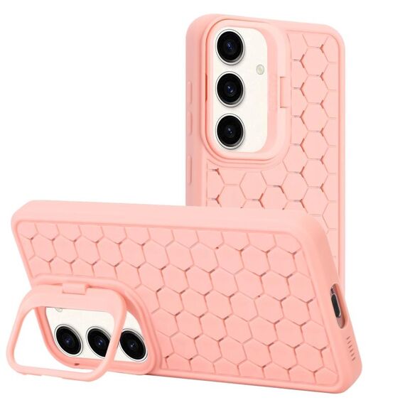 Custodia per telefono in TPU con supporto per lente radiante a nido d'ape per Samsung Galaxy S24 5G (rosa)