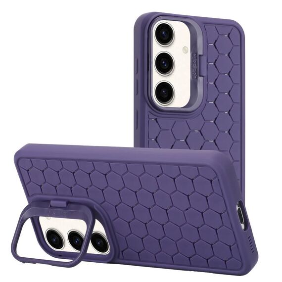 Custodia per telefono in TPU con supporto per lente radiante a nido d'ape per Samsung Galaxy S24 5G (viola)