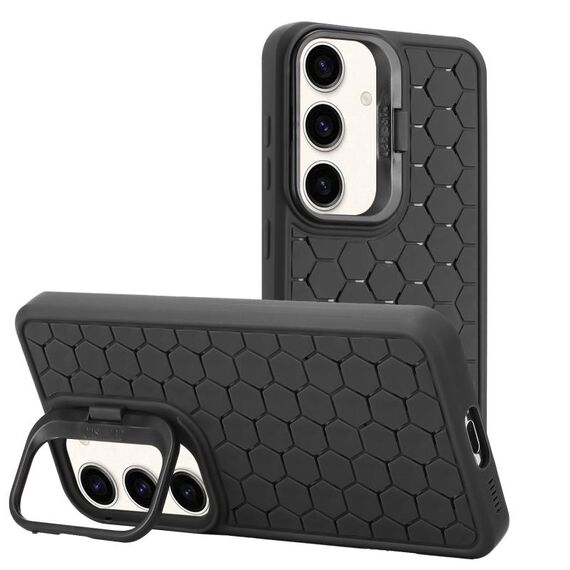 Custodia per telefono in TPU con supporto per lente radiante a nido d'ape per Samsung Galaxy S24+ 5G (nera)