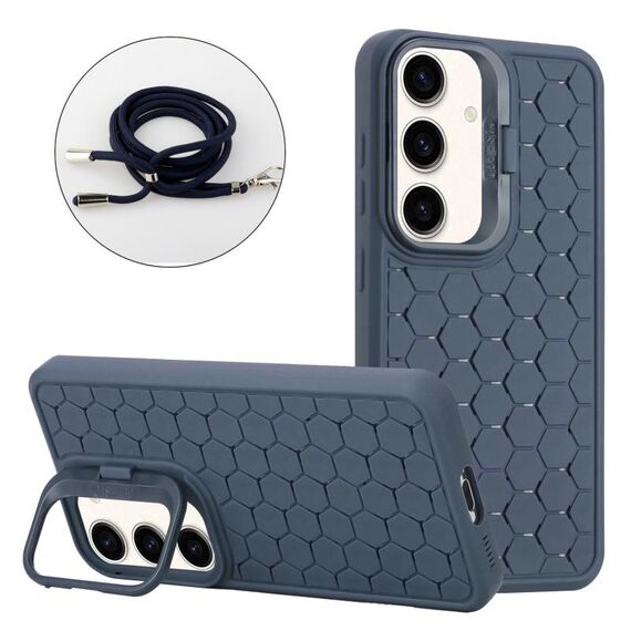Per Samsung Galaxy S24+ 5G Custodia per telefono in TPU con supporto radiante a nido d'ape con cordino (blu)