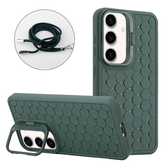 Per Samsung Galaxy S24 5G Custodia per telefono in TPU con supporto radiante a nido d'ape con cordino (verde)