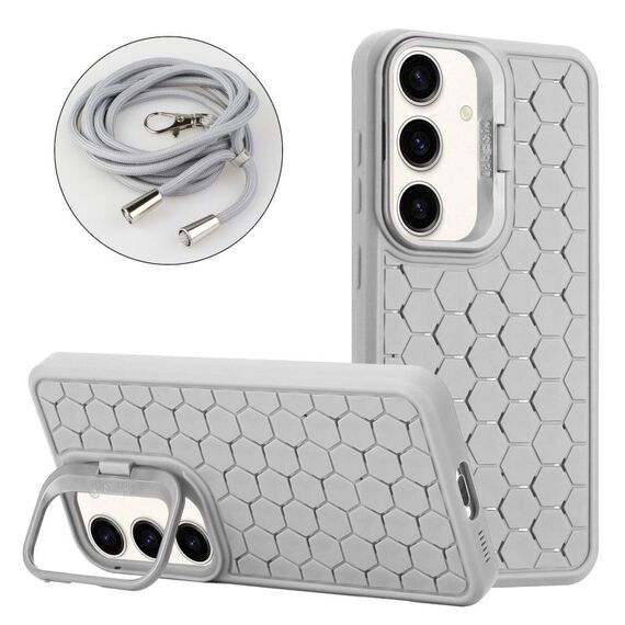 Per Samsung Galaxy S23 FE 5G Custodia per telefono in TPU con supporto radiante a nido d'ape con cordino (grigio)