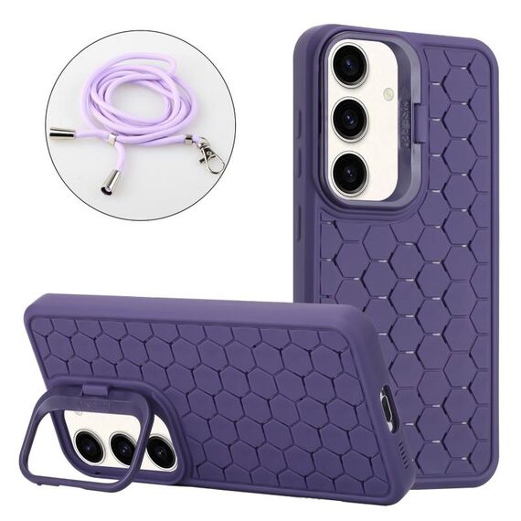 Per Samsung Galaxy S23 FE 5G Custodia per telefono in TPU con supporto radiante a nido d'ape con cordino (viola)