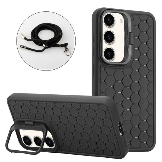 Per Samsung Galaxy S23 5G Custodia per telefono in TPU con supporto radiante a nido d'ape con cordino (nero)