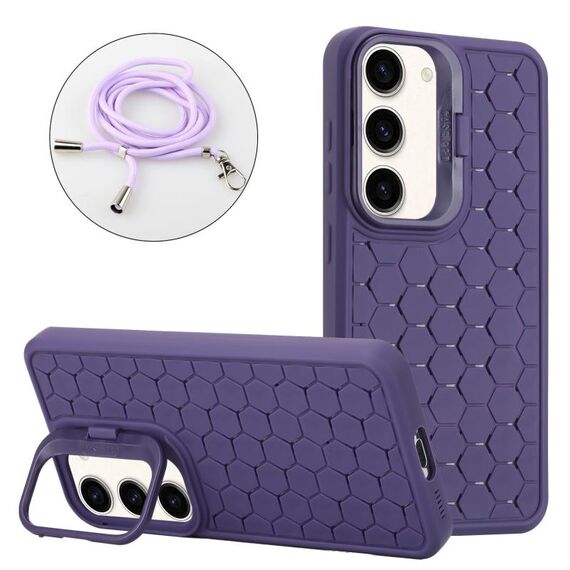 Per Samsung Galaxy S23 5G Custodia per telefono in TPU con supporto radiante a nido d'ape con cordino (viola)