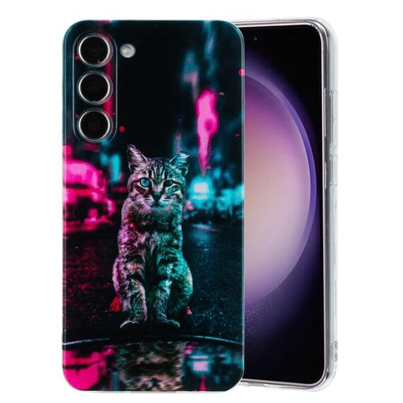 Per Samsung Galaxy S23 5G Custodia per telefono in TPU con motivo dipinto colorato (Semaforo Cat)