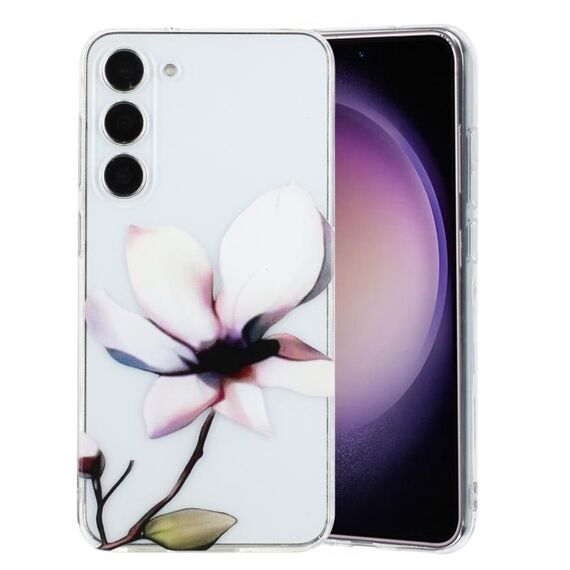 Per Samsung Galaxy S23+ 5G Custodia per telefono in TPU con motivo dipinto colorato (fiori bianchi)