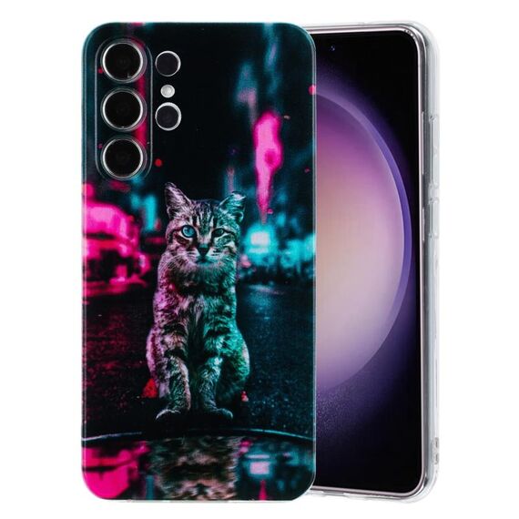 Per Samsung Galaxy S24 Ultra 5G Custodia per telefono in TPU con motivo dipinto colorato (Semaforo Cat)