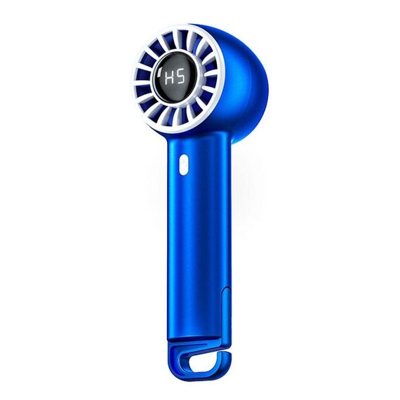 Ventilatore Turbo portatile con display digitale con ricarica USB, piccolo ventilatore pieghevole portatile con fibbia (blu)