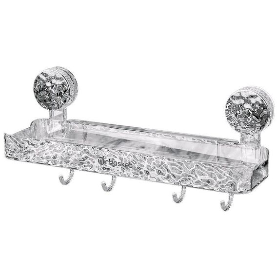 Scaffale a ventosa per bagno, senza perforazione, per bagno domestico, scaffale organizzato a parete (argento trasparente)