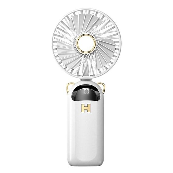 Display digitale pieghevole Ventola di ricarica USB Palmare silenzioso Appeso al collo Piccolo ventilatore per esterni(Bianco)