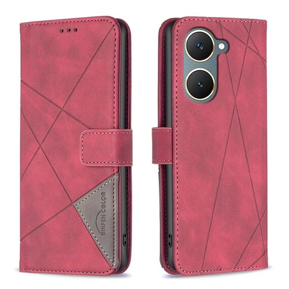 Custodia per telefono in pelle con texture romboidale con fibbia magnetica globale per vivo Y03 4G (rossa)