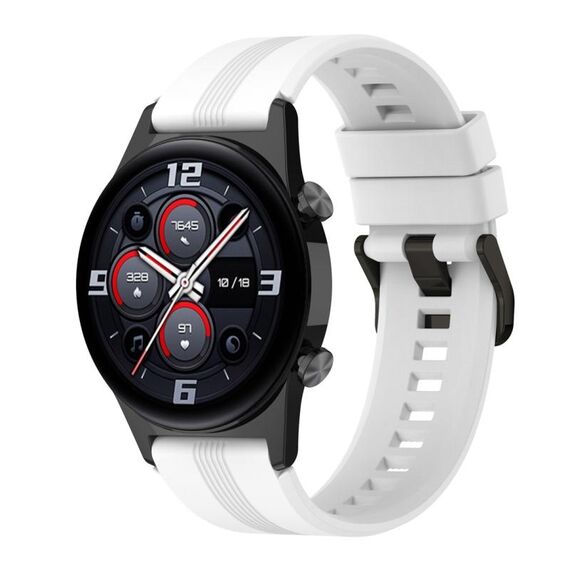Per Honor Watch GS 4 cinturino in silicone con fibbia in acciaio inossidabile a strisce (bianco)