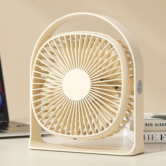 Leggero ventilatore da tavolo con ricarica USB, luce notturna, piccolo ventilatore multifunzionale da esterno per ufficio estivo per studenti (beige)