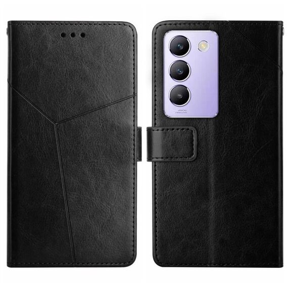 Per vivo Y200e 5G/Y100 5G IDN/V30 Lite 5G India HT01 Custodia in pelle con motivo a Y (nero)