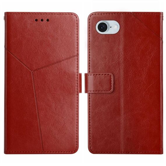 Per iPhone SE 2024 HT01 Custodia per cellulare in pelle con motivo a Y (marrone)