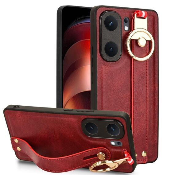 Custodia per cellulare con retro in pelle e cinturino per vivo iQOO Neo9 Pro (rosso)