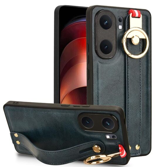 Custodia per telefono posteriore in pelle con cinturino per vivo iQOO Neo9 Pro (blu)