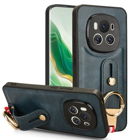 Custodia per telefono posteriore in pelle con cinturino per Honor Magic6 (blu)