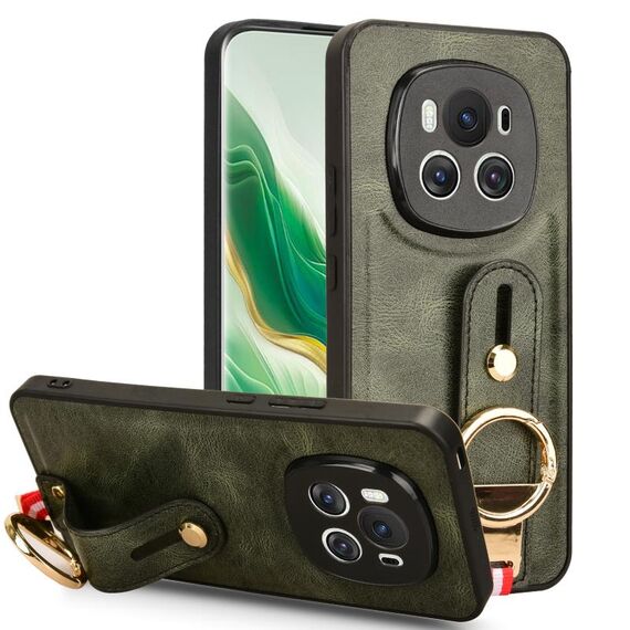 Custodia per telefono posteriore in pelle con cinturino per Honor Magic6 (verde)