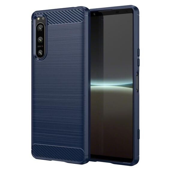 Custodia per telefono TPU in fibra di carbonio con texture spazzolata per Sony Xperia 5 IV (blu)