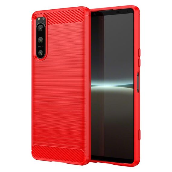 Custodia per telefono TPU in fibra di carbonio con texture spazzolata per Sony Xperia 5 IV (rossa)