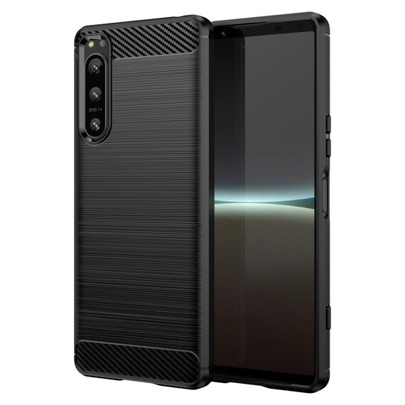 Custodia per telefono TPU in fibra di carbonio con texture spazzolata per Sony Xperia 5 IV (nera)