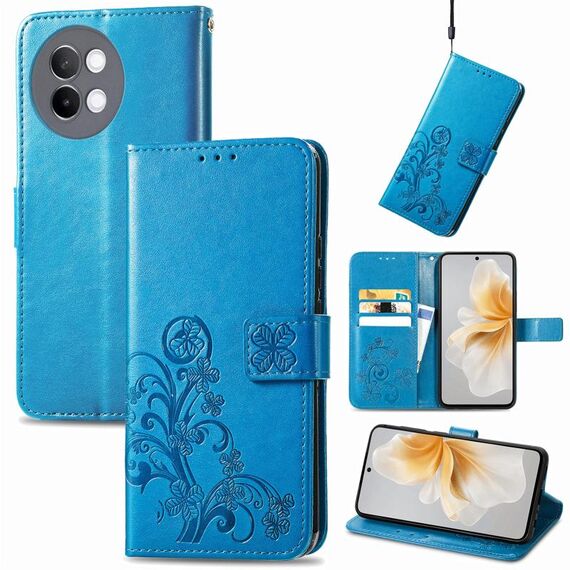 Custodia per telefono in pelle goffrata con chiusura a quattro foglie per vivo S18E (blu)