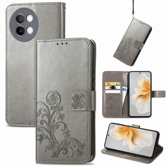 Custodia per telefono in pelle goffrata con chiusura a quattro ante per vivo S18E (grigio)