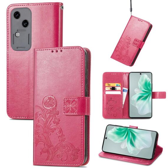 Custodia per telefono in pelle goffrata con chiusura a quattro foglie per vivo S18 (magenta)